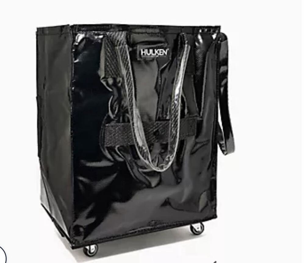 HULKEN Rolling Tote Bag Medium Black Sturdy Wheels Zipper Closure
